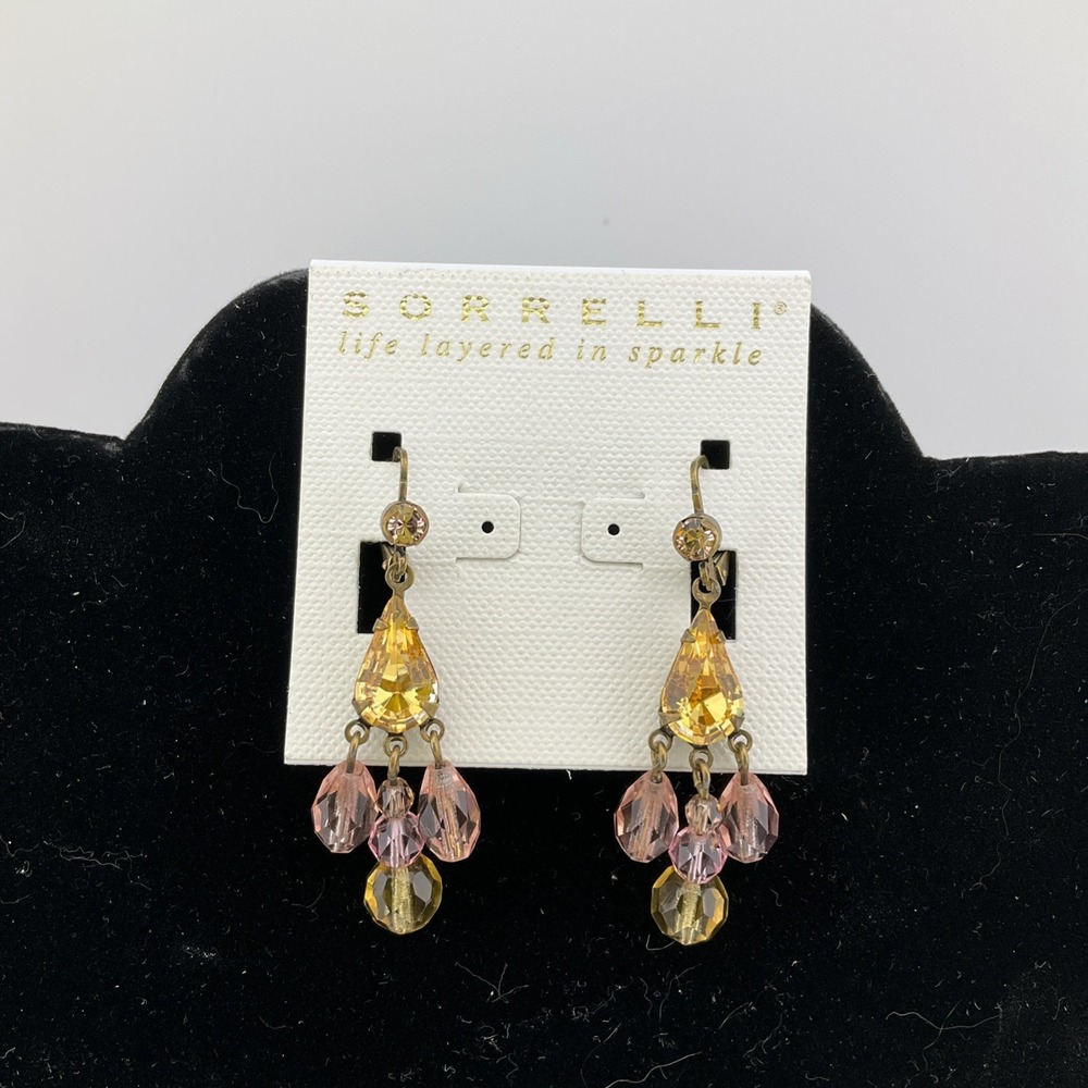 Sorrelli Gorgeous champagne & Pink Chrystal & Bead Dangle pierced‎ earrings